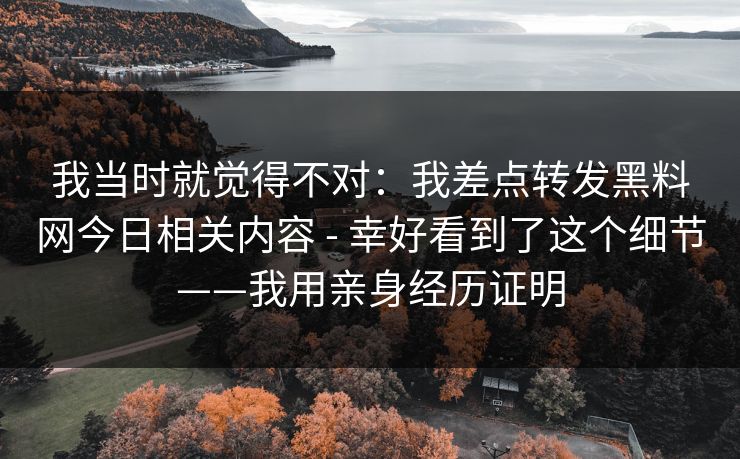 我当时就觉得不对：我差点转发黑料网今日相关内容 - 幸好看到了这个细节——我用亲身经历证明