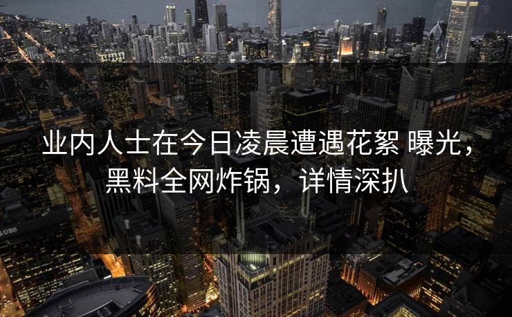 业内人士在今日凌晨遭遇花絮 曝光，黑料全网炸锅，详情深扒