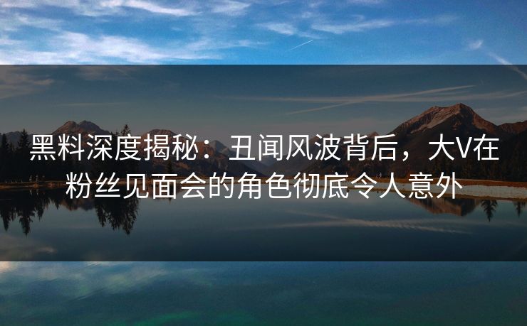 黑料深度揭秘：丑闻风波背后，大V在粉丝见面会的角色彻底令人意外